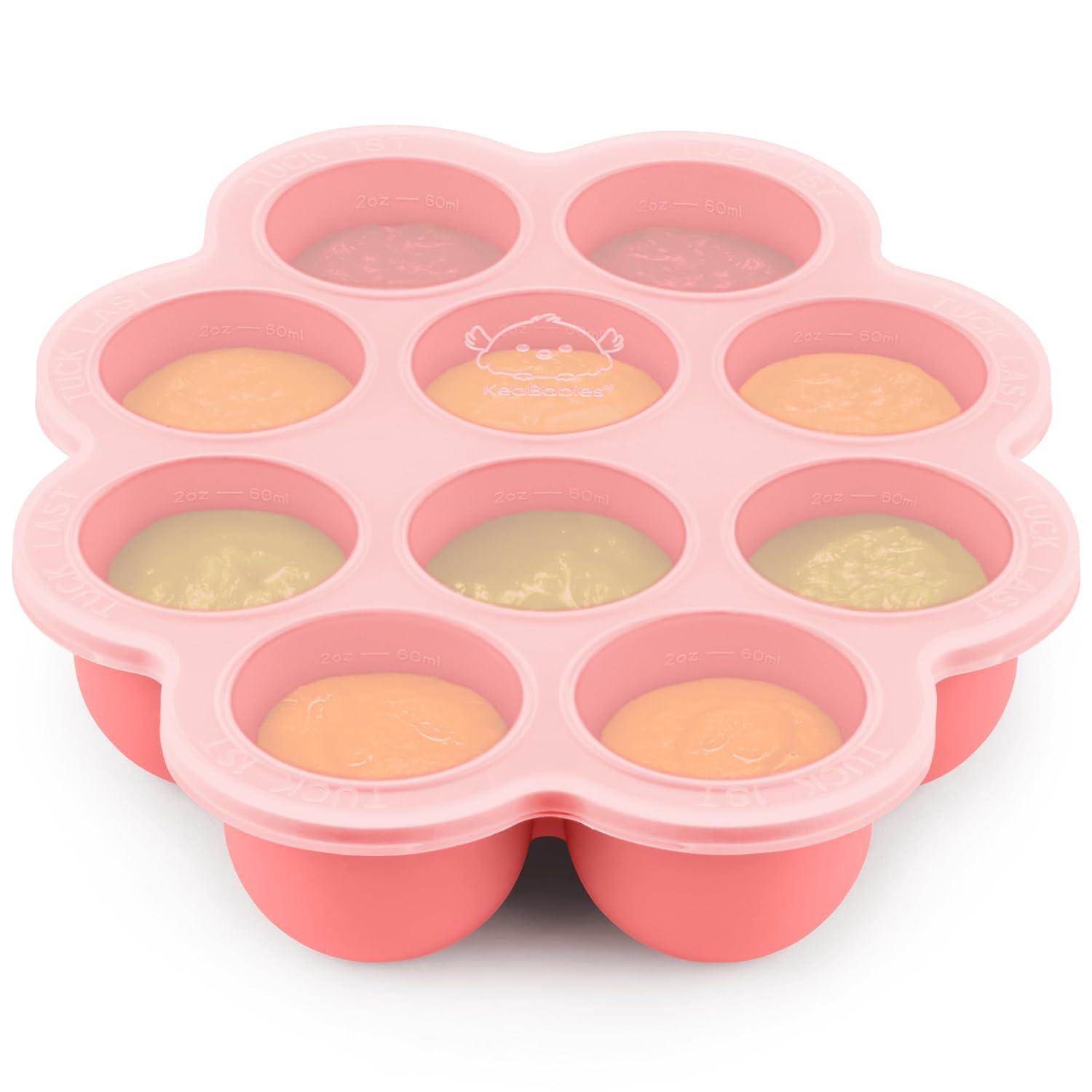 KeaBabies Silicone Food Freezer Trays with Lid, 2oz x 10 Pods (Blossom)